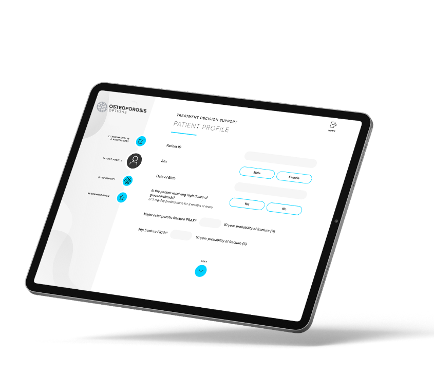 Osteoporosis Options treatment decision-support tool displayed on a tablet